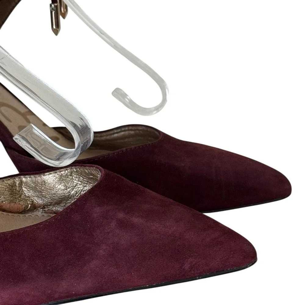 Sam Edelman Burgundy Suede Lace Up Caged Pointed Toe Pumps Heels US 9M EUR 40